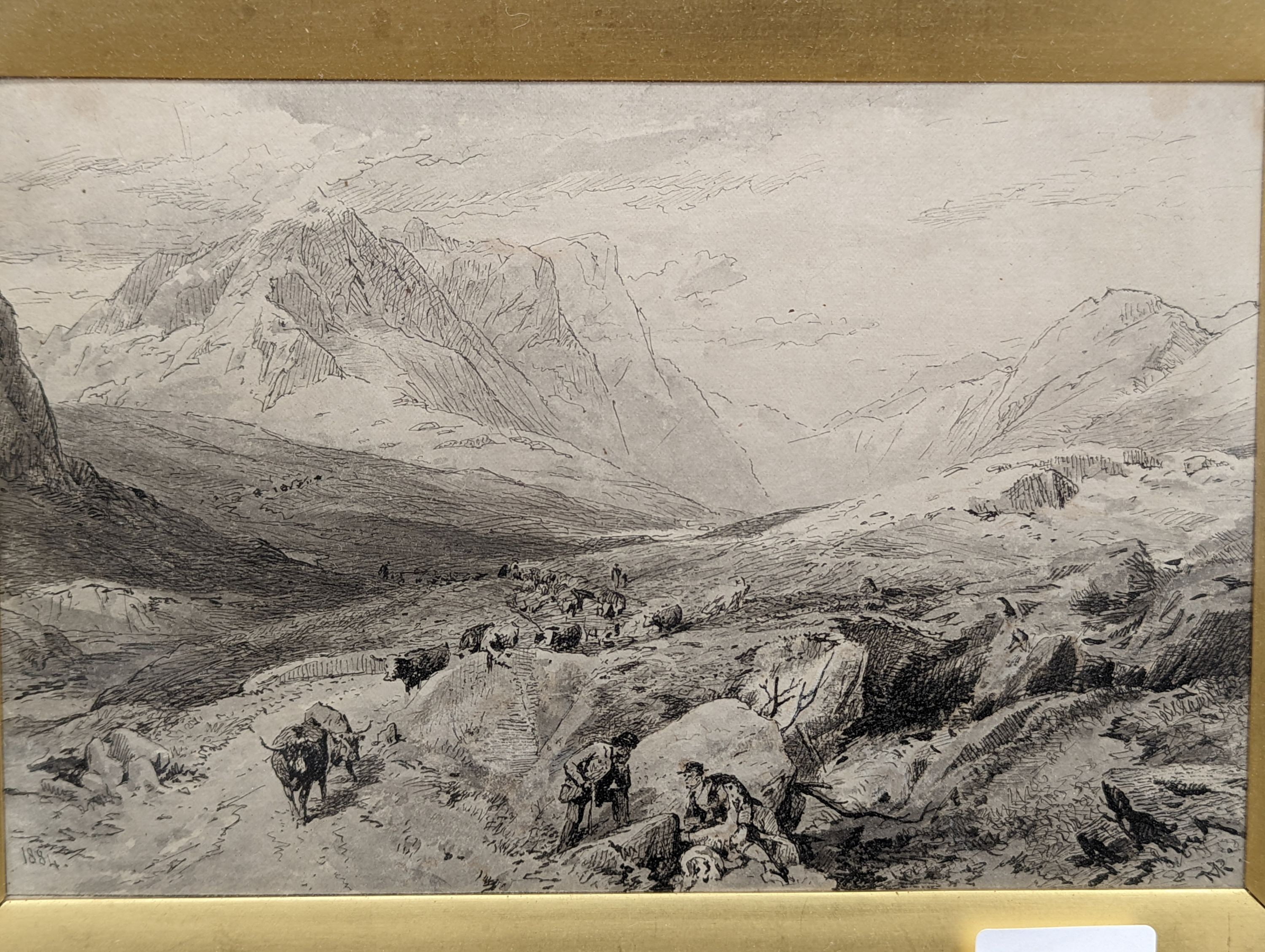 Thomas Miles Richardson (1813-1890), pair of ink and wash drawings, 'Etna from Taormina' and 'Glencoe from Ranoch Moor', initialled and dated 1884/85, 14 x 21cm